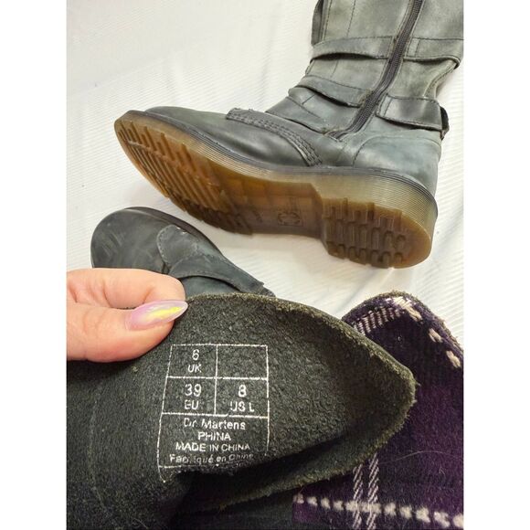 Dr Doc Martens Phina Leather Combat Moto Boots Size 8 Walking Dead Goth Raver - Picture 6 of 13